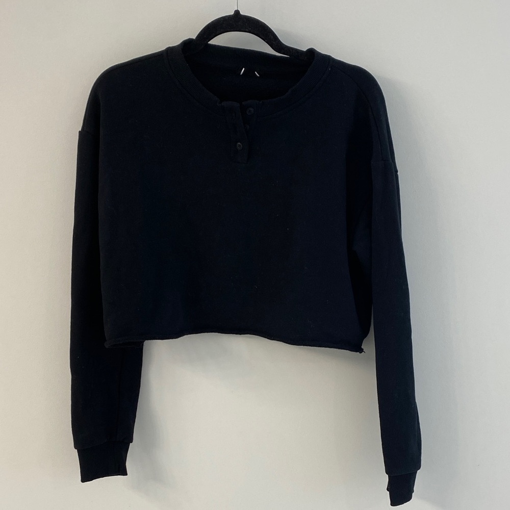Black Crop Sweater with Buttons - Small
